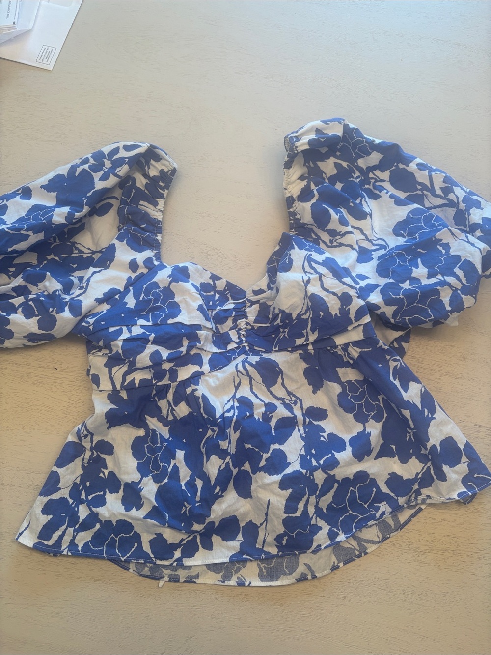 Hyacinth house Blue Floral Puff-Sleeve Women's Top